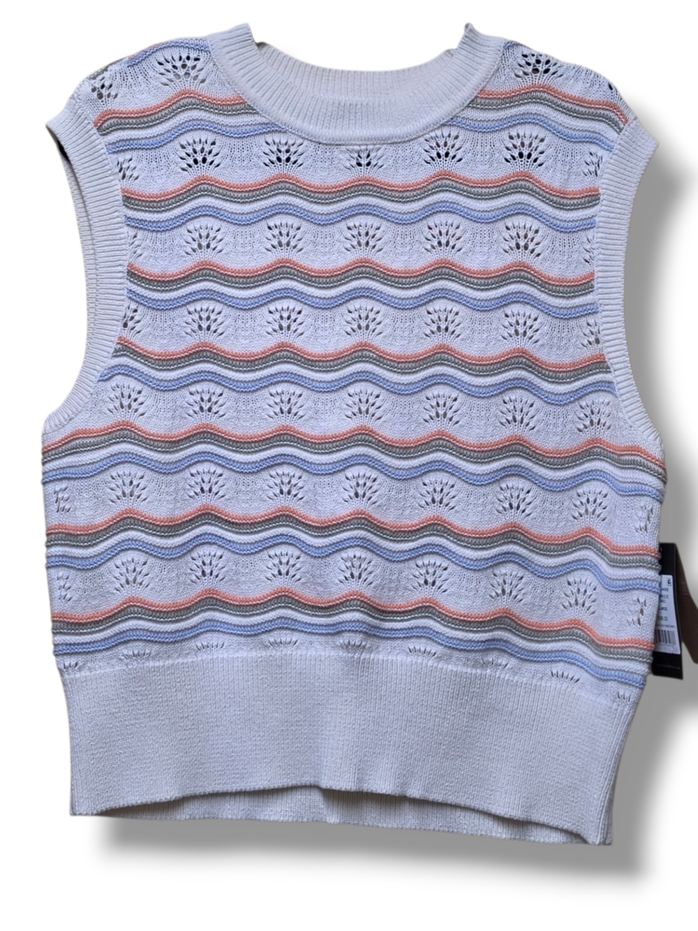 Frye Women XL Salt Breeze Knit Vest Pointelle Combo‎ Stripe White NWT